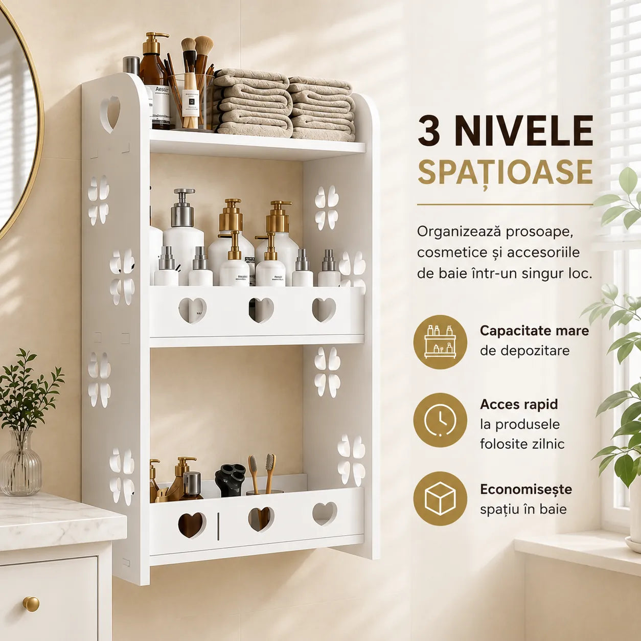 Eleganță și Organizare în Același Loc – Raft Suspendat din MDF 62x34x15 cm
