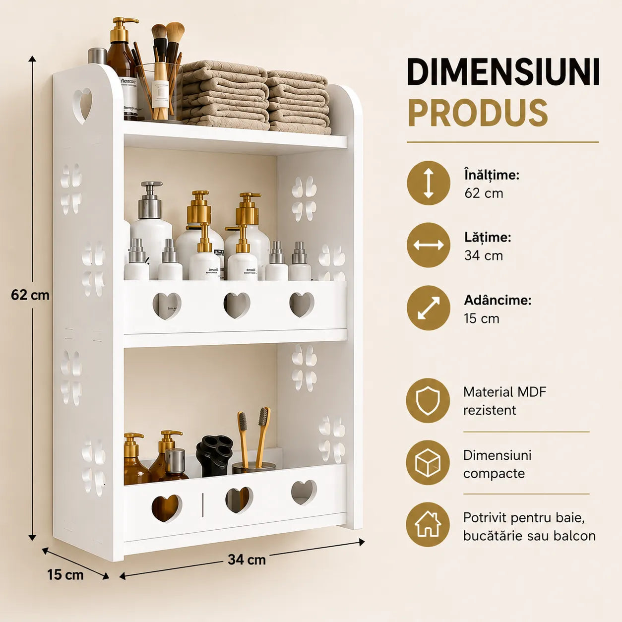 Eleganță și Organizare în Același Loc – Raft Suspendat din MDF 62x34x15 cm