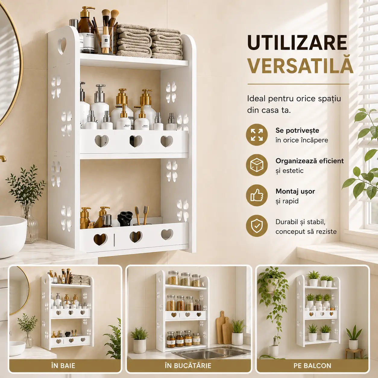 Eleganță și Organizare în Același Loc – Raft Suspendat din MDF 62x34x15 cm