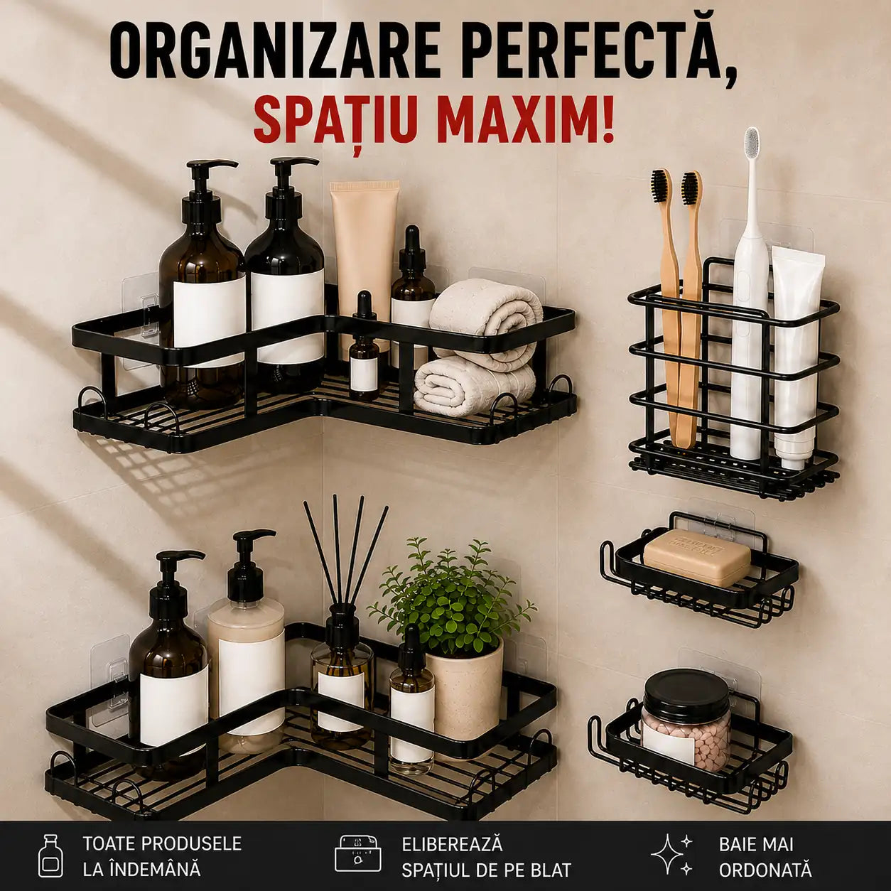 Set 5 Rafturi de Perete – Organizare Maximă Fără Găurire