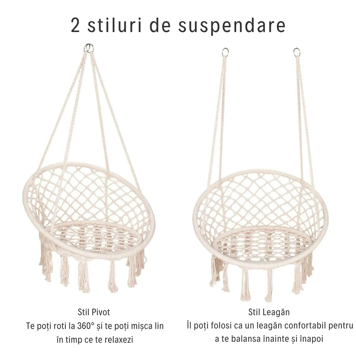 Scaun Rotund Suspendat pentru Interior și Exterior - Stabil și Confortabil