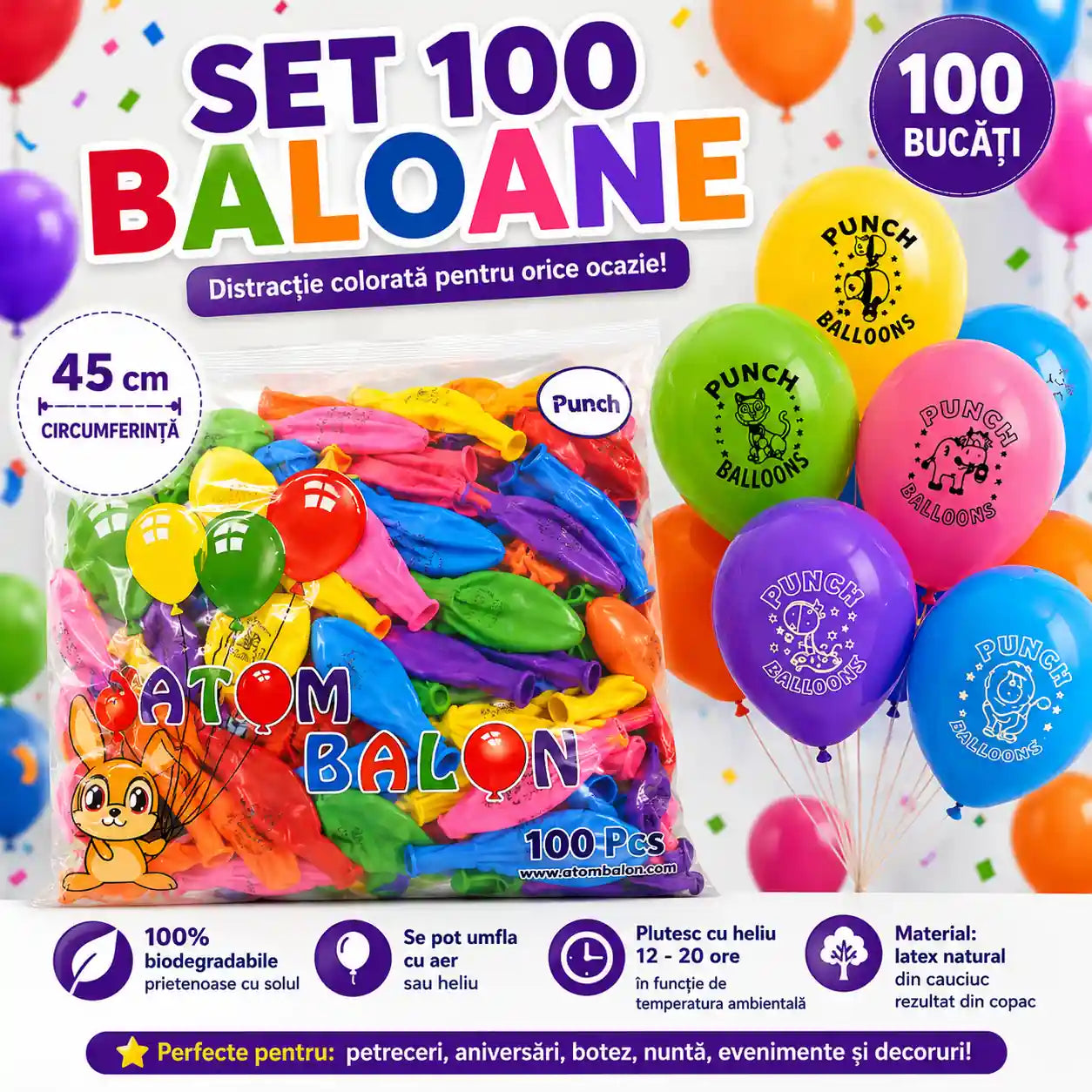 Mai multe baloane, mai multă distracție! – Set 100 Baloane Colorate pentru Petreceri, 45 cm