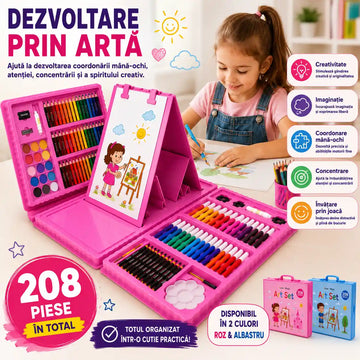 Kitul Micului Artist – Set Complet 208 Piese pentru Desen și Pictură cu Șevalet Integrat