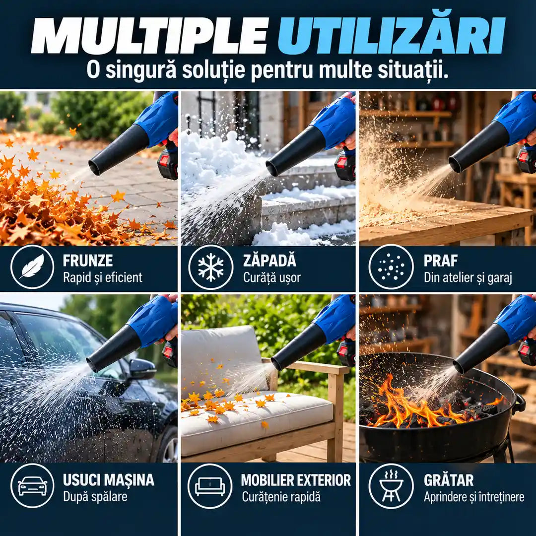 Curățenie rapidă fără cabluri și fără efort! 💨 – Suflantă Puternică cu Acumulator, 2 Baterii 48V + Încărcător