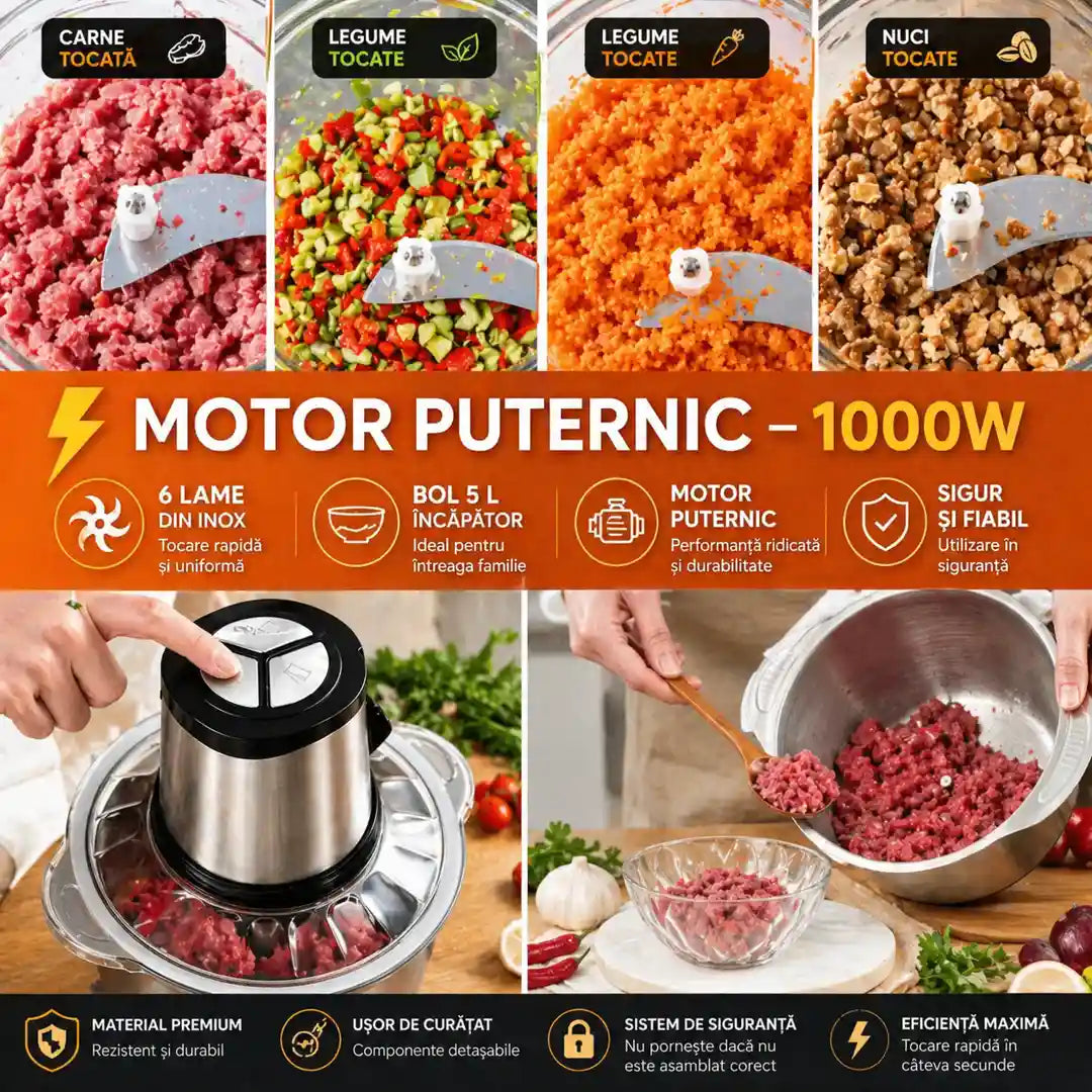 Tocător Electric 5L - Tocare rapidă și eficientă