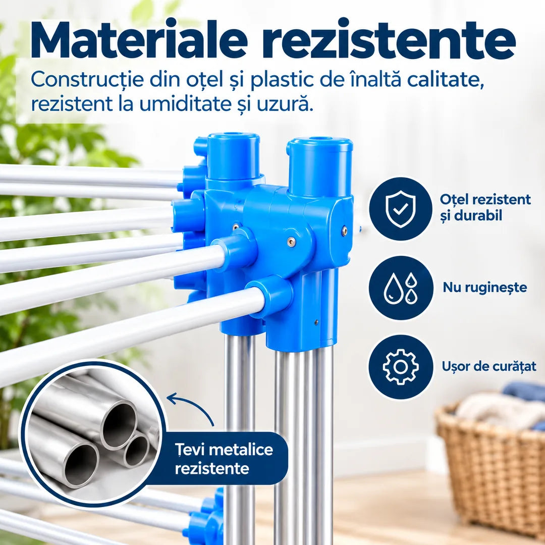 Mai mult spațiu pentru rufe, mai puțină aglomerație în casă – Uscător de Rufe cu 4 Niveluri și Roți - 75x57x170cm