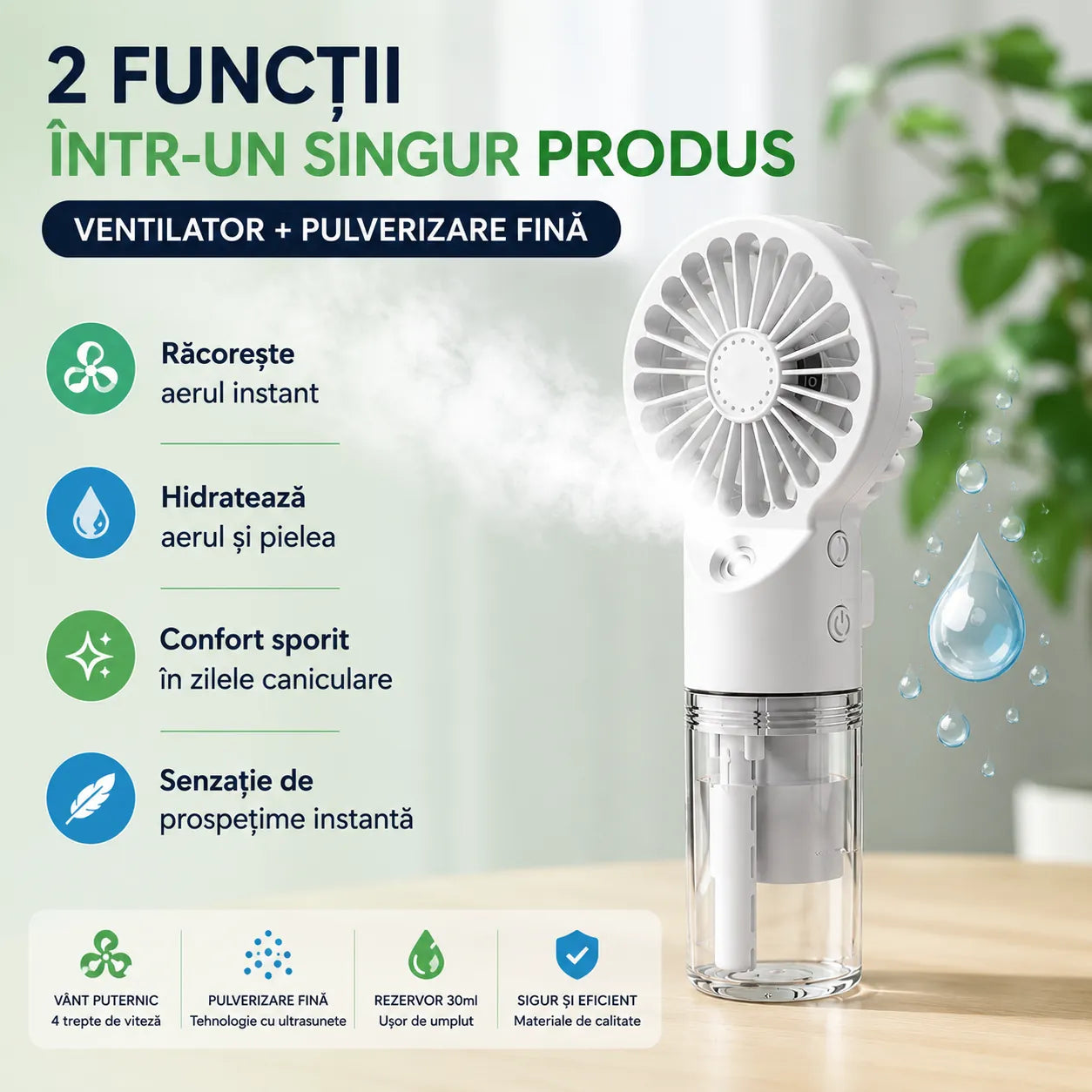Mic ca dimensiune, mare la confort – Ventilator Portabil 2 în 1 cu Umidificator