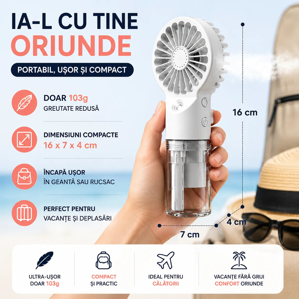 Mic ca dimensiune, mare la confort – Ventilator Portabil 2 în 1 cu Umidificator